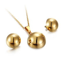 Neues Design Edelstahl Gold Ball Ohrring Halskette Schmuck-Set